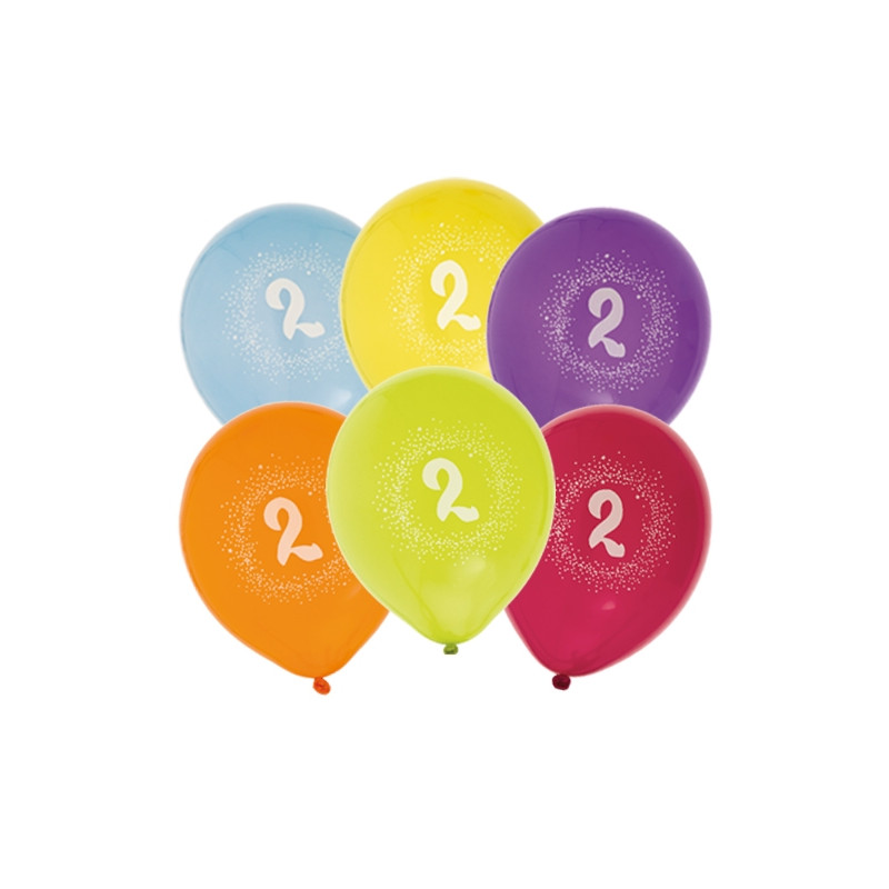 Ballong Födelsedag 2 år 6-pack Latex Mixade