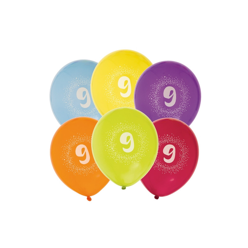 Ballong Födelsedag 9 år 6-pack Latex Mixade Ballong Födelsedag 9 år 6-pack Latex Mixade