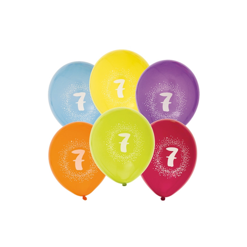 Ballong Födelsedag 7 år 6-pack Latex Mixade