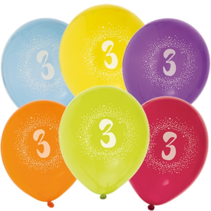 Ballong Födelsedag 3 år 6-pack Latex Mixade