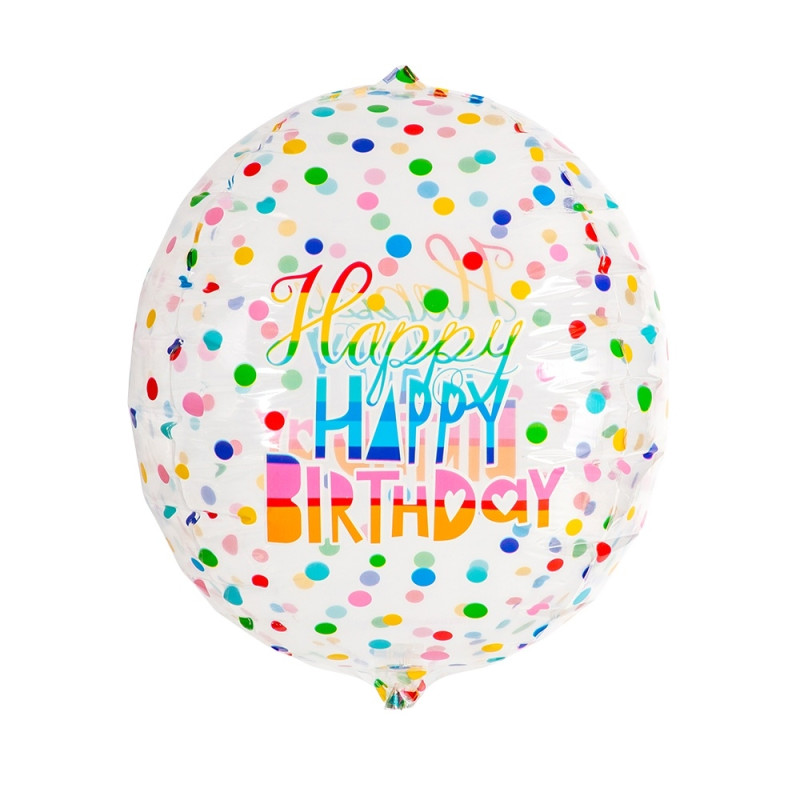 Ballong Happy Birthday Rund Genomskinlig Folie 35 cm