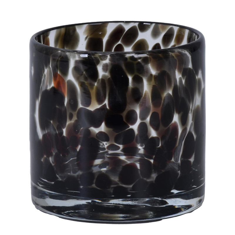 Ljushållare Grå/Svart Mönstrad Glas 8x8 cm Ljushållare Grå/Svart Mönstrad Glas 8x8 cm