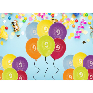 Ballong Födelsedag 9 år 6-pack Latex Mixade
