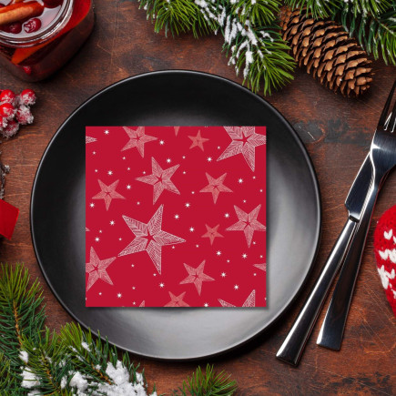 Servetter Stjärnor Röd 33x33cm 20-pack