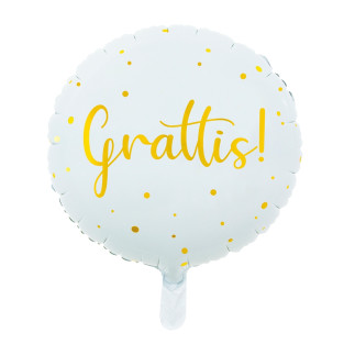 Ballong Grattis Vit/Guld Rund Folie 46 cm