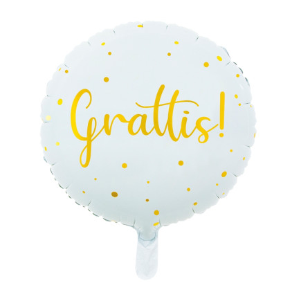 Ballong Grattis Vit/Guld Rund Folie 46 cm
