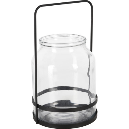 Ljushållare Lykta Svart Glas Metall 29 cm