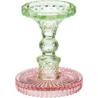 Ljusstake Glas Grön/Rosa 12 cm