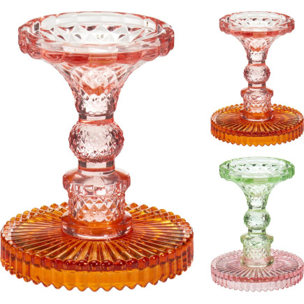 Ljusstake Glas Grön/Rosa 12 cm