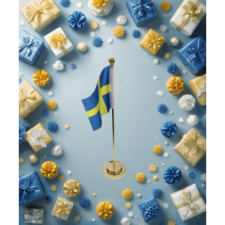 Bordsflagga Tyg/Metall Guld 31 cm