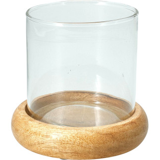 Ljuslykta Ljushållare Trä/Glas 10x10 cm