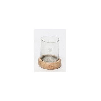 Ljuslykta Ljushållare Trä/Glas 10x10 cm