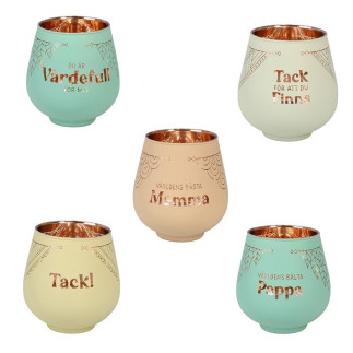 Lykta Moster Glas Mirror Candle med text Ljuslykta