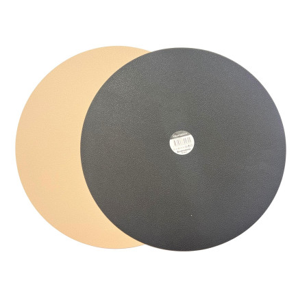 Underlägg Runt Läderlook Beige/Svart