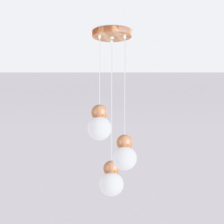 Ophængslampa PEKKA 3P bianco/legno naturale