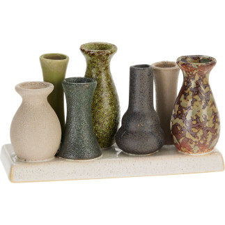 Vas Minivaser Beige/Grön Keramik 19 cm