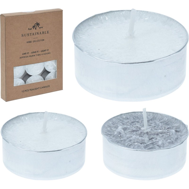 Ljus Värmeljus 12-pack Vita Silver Glitter Ljus Värmeljus 12-pack Vita Silver Glitter